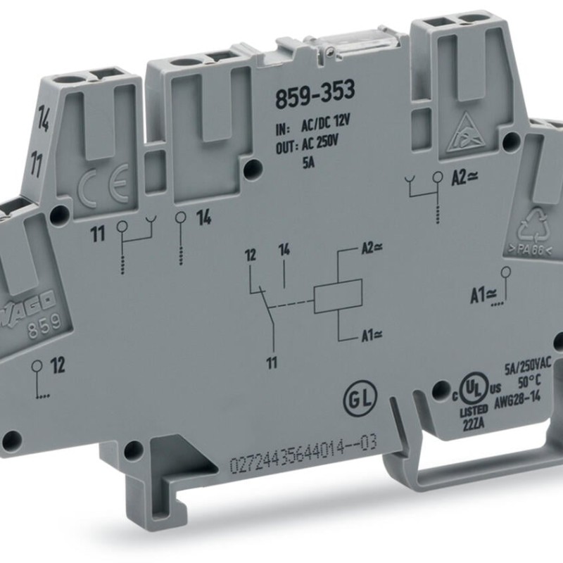 859-354 Релейний модуль; Номінальна вхідна напруга: 24 В AC/DC; 1 перекидний контакт; сірий