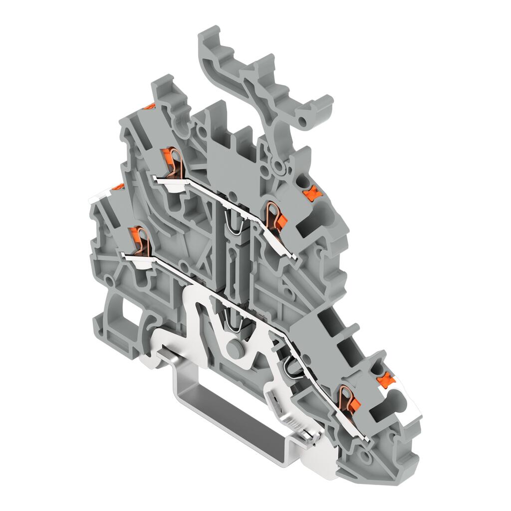 Двоповерхова клемна колодка; Екранна/прохідна клемна колодка; з кнопкою; 1 мм²; Shielding/L; з тримачем для маркерів; для DIN-рейки 35 x 15 і 35 x 7,5; Push-in CAGE CLAMP®; 1,00 мм²; сірий