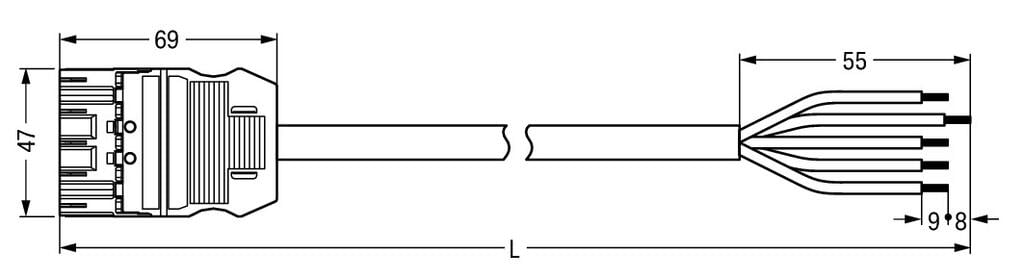 попередньо зібраний з'єднувальний кабель; Dca; штекер/відкритий кінець; 5-полюсний; Cod. I; H05Z1Z1-F 5G 2,5 мм²; 2 м; 2,50 мм²; синій